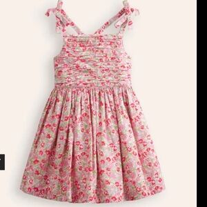 Mini Boden Ruched Cotton Linen Dress 6-7y